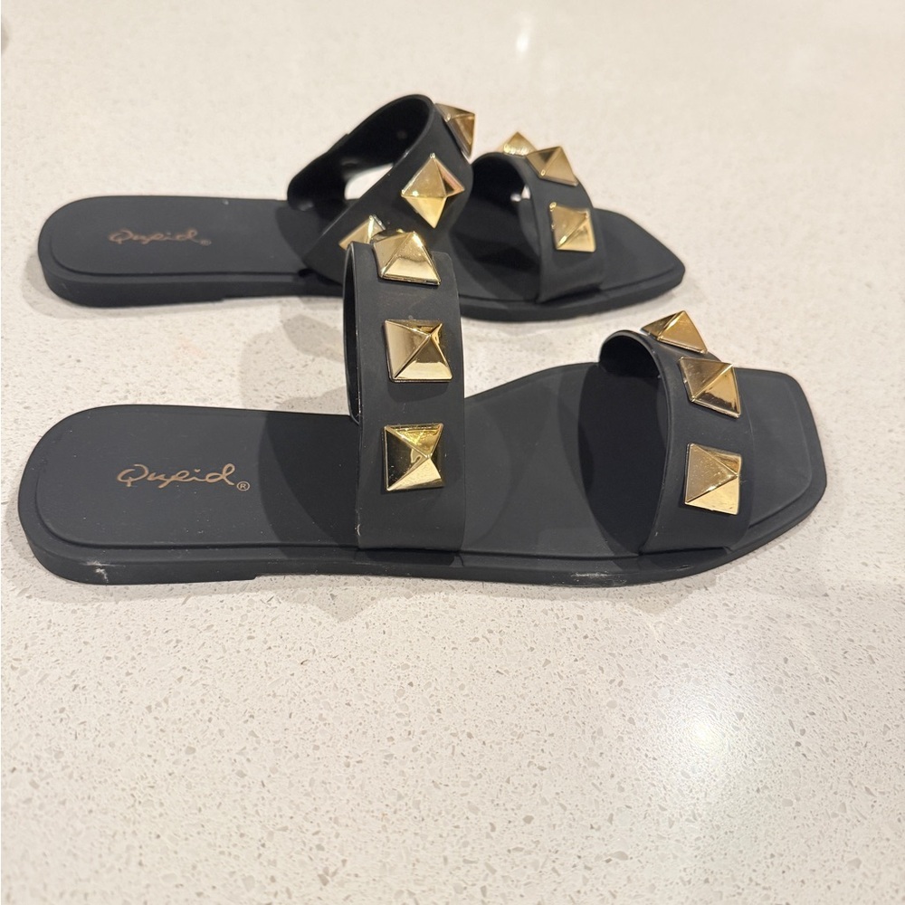 TALULAH Black Sandals with Gold Accents - Picture 5 of 5